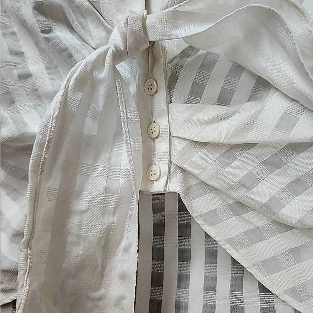 ZARA Top Blouse Long Sleeve White Ecru Cream Cotton Size Medium - Picture 10 of 13
